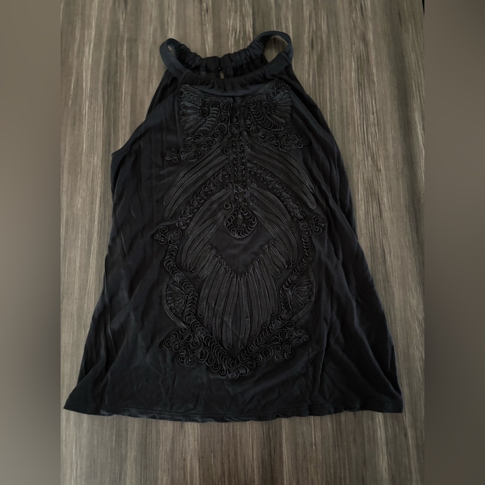 INC International Concepts Black Gathered Neck Top